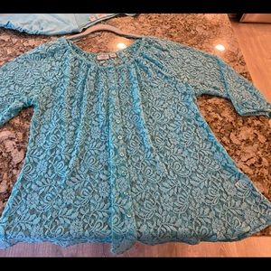 Turquoise Lace 18/20W Over Blouse. Cato